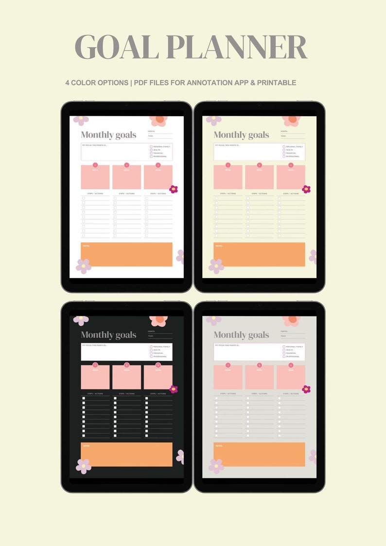 2024 Goal Planner Printable, Monthly Tracker, Weekly Template, Digital ...