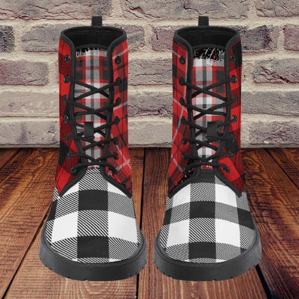 Tartan Mix Womens Boots | Vegan Leather | Ankle Boots | Scottish | Scotland | Best Gift for Her