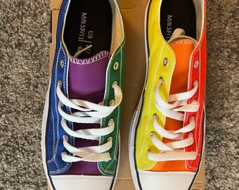 Pride Split Rainbow Sneakers | Converse Style | Vans Style Sneakers | Womens Shoes | LGBTQ Gift for Her