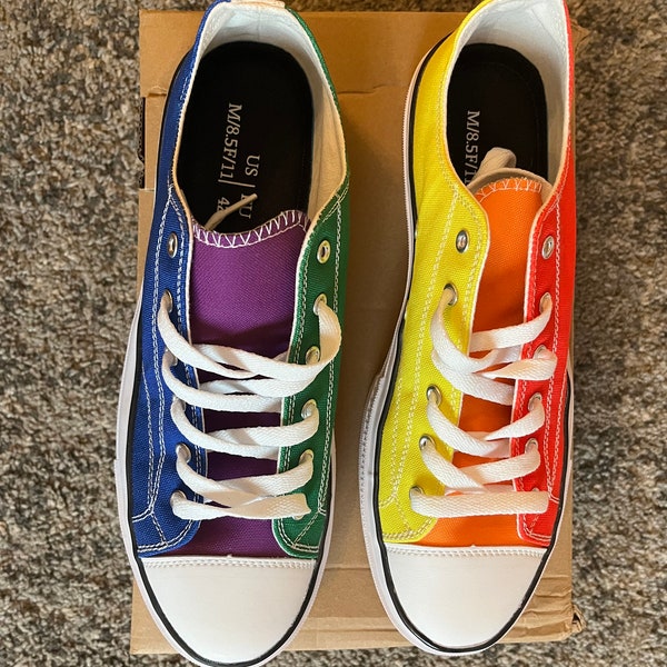Pride Split Rainbow Sneakers | Converse Style | Vans Style Sneakers | Womens Shoes | LGBTQ Gift for Her