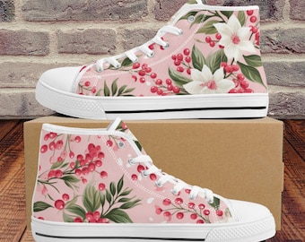 Pink Floral Shoes | Converse Style High Tops | Womens Sneakers | Floral Shoes | Best Gift for Her