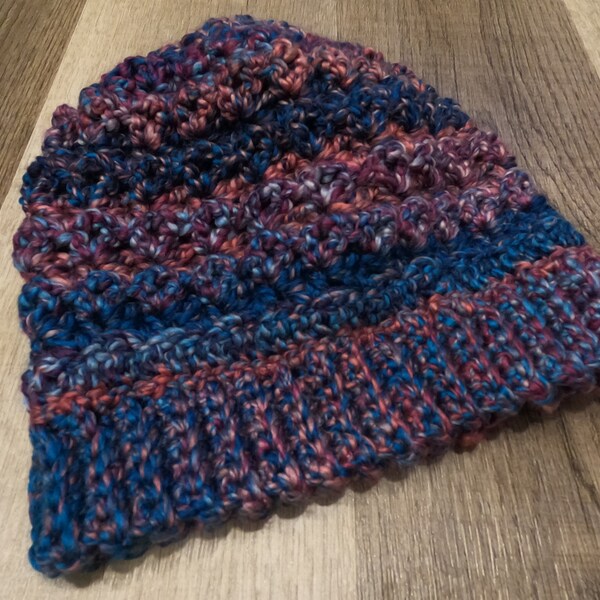 Blue Crochet Slouchie Hat