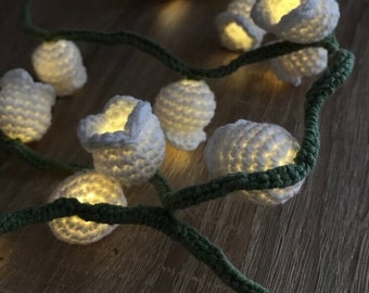 Handmade Crochet Lily Fairy Lights, decorative flower string lights, lily of the valley night, crochet light, knitted lily lamp, night light