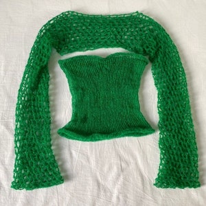 Top corto de ganchillo estilo Y2K hecho a mano, top de manga patchwork, suéter de abuela, jersey boho, top Harajuku, top corto de malla tejido a mano, suéter a rayas