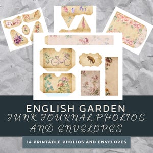 Botanical Folio Kit - English Garden Theme - Shabby Chic Envelope and Folio Set - Vintage Ephemera - digital - print at home