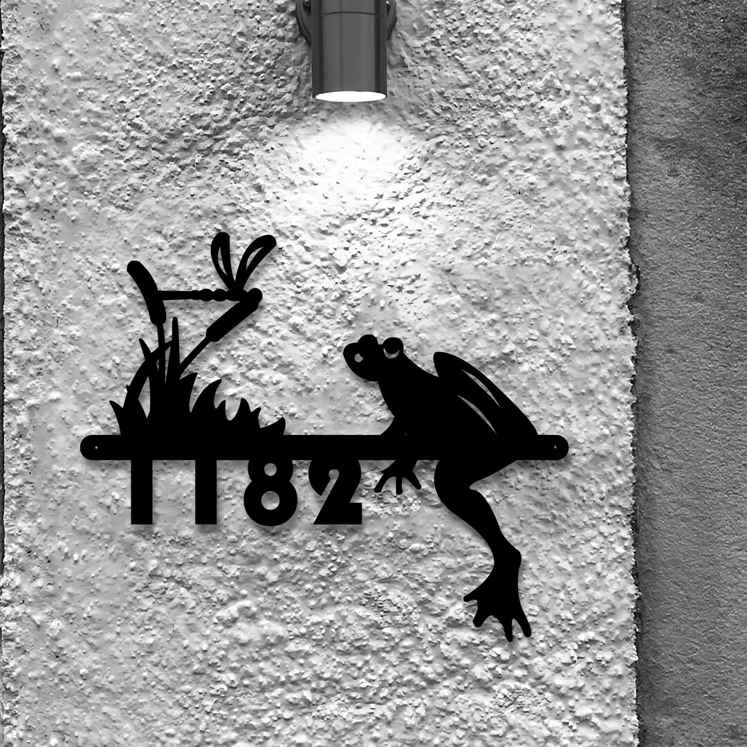 Custom Frog Metal Address Sign, Personalized Black House Numbers, Frog