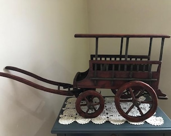 Vintage/Antique Miniature Wood Horse Carriage/Cart/Stagecoach toy.Hand made toy wagon