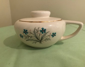 Vintage 1950's SCIO Hampton Lidded Sugar Bowl in beautiful condition. Cornflowers, Pink Buds, Gray Leaves, Gold Trim, Replacement