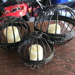 SET OF 3-Iron Sphere Globes Garden Round Cage Chandelier, Garden Art, Rustic Wall Hanging, Outdoor Decor, Candle Holder, Rusty Garden Decor