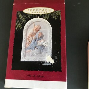 Vintage Nativity Ornament Hallmark Keepsake Ornament  Holiday Gift He is Born Jesus Mary Nativity. Sweet ornament~