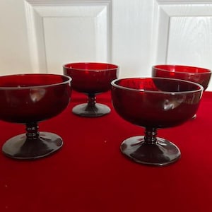 Vintage Set of 4 Anchor Hocking Monarch Royal Ruby Red Sherbet cups.Beautiful!