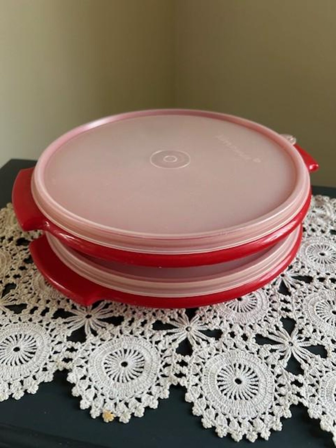 VINTAGE TUPPERWARE RED Condiment,serving Trays. Set of Two Red Divided ...