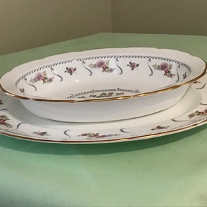 Wedgwood Marchmain Bone China Serving Platter and Vegetable Dish beautifully done flowers motif.