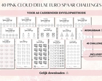 40 Pink cloud deluxe euro spaarchallenges & trackers | A6 budget binder | Envelopmethode | Cashstuffen | Budget | Spaarmethode | Digitaal