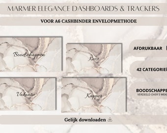 42 Marmer elegance & trackers | Download | A6 budget binder | Spaarmap | Cashstuffen | Nederlands | Spaarmethode | Budgetteren | Euro