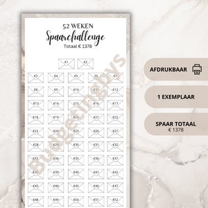 Marmer elegance 52 weken enveloppen spaarchallenge | A6 budgetbinder | Spaarmethode | Nederlands | Euro | Afdrukbaar | Cashstuffen