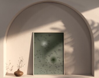 Moody Yin and Yang Print Green and White Art Birds Flying Modern Wall Art Contemporary | Nina Makes Graphics