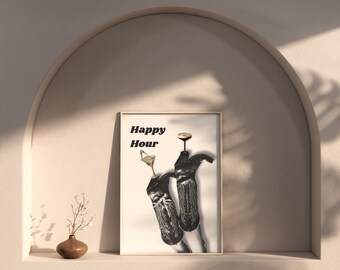 Retro Cowgirl Print Happy Hour Home Decor Black and White Cowgirl Boots Digital Print Dirty Martini Espresso Martini | Nina Makes Graphics