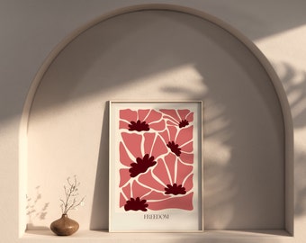 Boho Botanical Pink Flowers Print Abstract Digital Download Wall Print Pink Abstract Flower Print Large Printable |Nina Makes Graphics