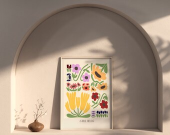 Boho Botanical Multi Color Flowers Abstract Boho Digital Download Wall Print Colorful Abstract Flower | Nina Makes Graphics