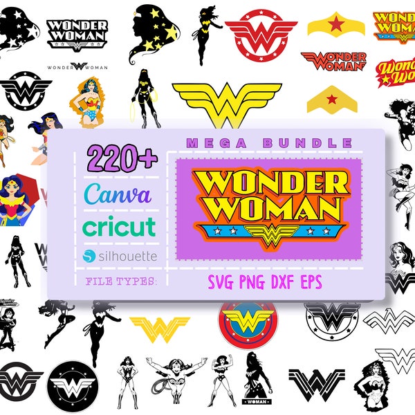 Wonder Woman Svg Bundle, Svg - Png - Dxf - Eps Bundle, Superhero, Superwoman, layered, silhouette