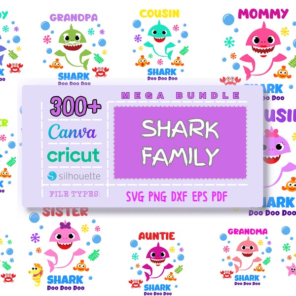 Shark Family svg bundle, Svg mega archive, shark family tshirts desing, svg png archive, dxf, eps, Layered, Baby svg, tumbler svg