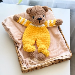 Crochet pattern bear lovey Crochet Comforter English Only baby snuggle animal pattern for beginners woodland animal baby shower Bear snuggle