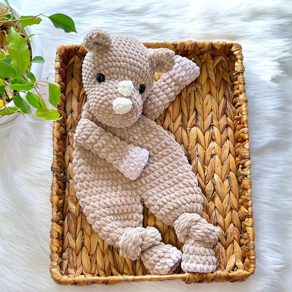 Crochet Snuggler, Rhino Lovey Pattern, Rhino pattern tutorial, Amigurumi pattern, Crochet pattern animal, Cute Crochet Pattern, Cuddly Rhino