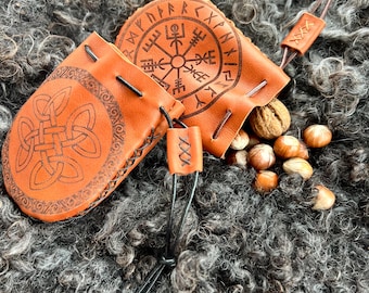 Leather Pouch Handmade with Wax thread details and Leather string