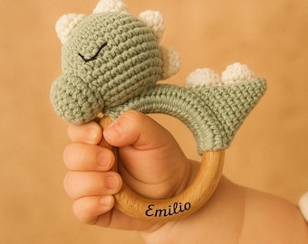 gehäkelte Rassel- grüner Dino | Geschenk Neugeborene | Geschenk Babyparty | Babygeschenk | Schwangerschaftsgeschenk | Babyrassel | Baby