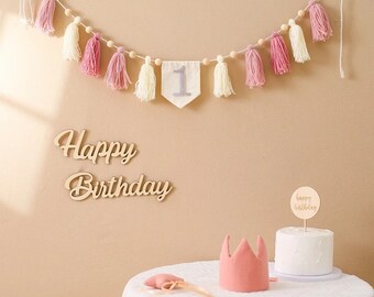 Dekoration | Geburtstag | erster Geburtstag | Kindergeburtstagsset | Quastenkette | Krone | Zauberstern | Holzschild | Bär | Cake Topper