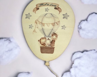 Ballon Holzschild Heißluftballon | personalisiert | Kinderzimmer | Namensschild | Geschwisterschild | Geschenk Neugeborene | Safaritiere