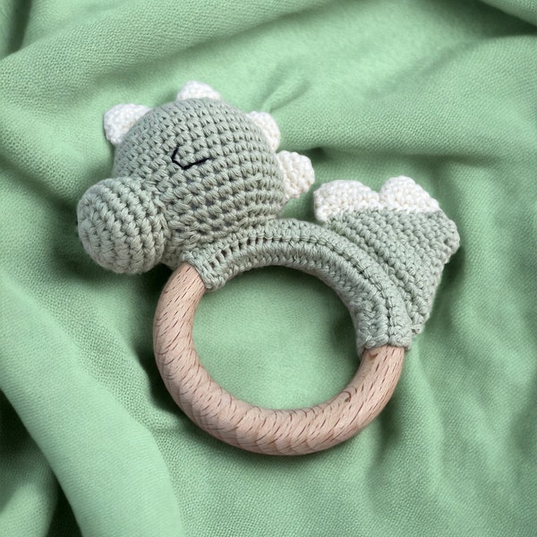 gehäkelte Rassel- grüner Dino | Geschenk Neugeborene | Geschenk Babyparty | Babygeschenk | Schwangerschaftsgeschenk | Babyrassel | Baby