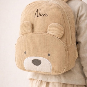 Cord-Bärenrucksack kostenlos personalisiert  | Bärenrucksack mit Namen | Kindergarten | Rucksack | personalisiert | beige | Cord | Geschenk