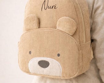 Cord-Bärenrucksack kostenlos personalisiert  | Bärenrucksack mit Namen | Kindergarten | Rucksack | personalisiert | beige | Cord | Geschenk