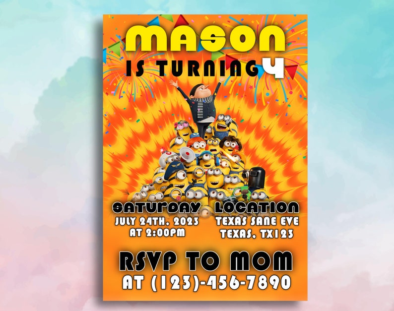 The Rise of Gru Birthday Invitation, Minions Invitation, Minions Party ...
