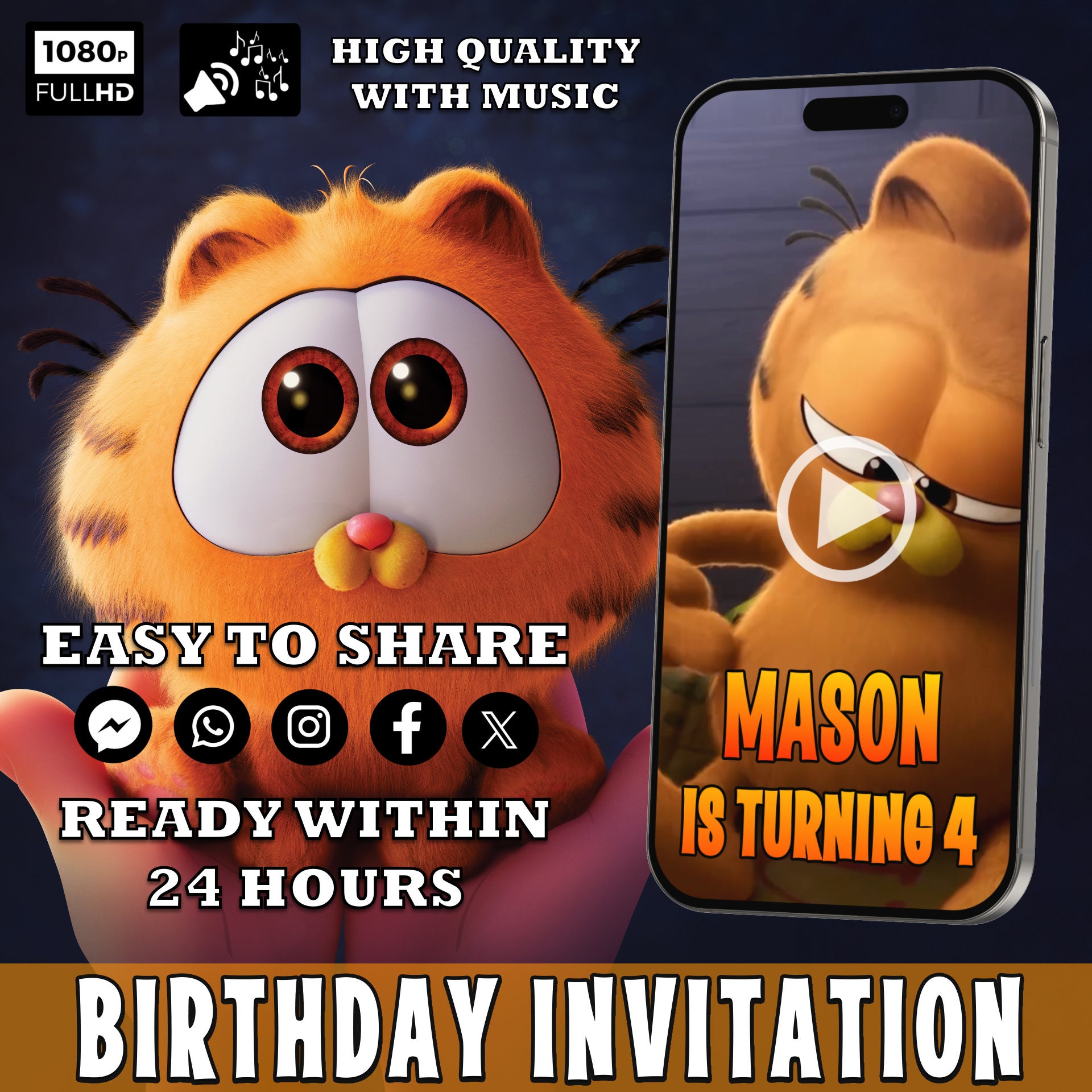 The Garfield Movie Birthday the Garfield Birthday Invitation the
