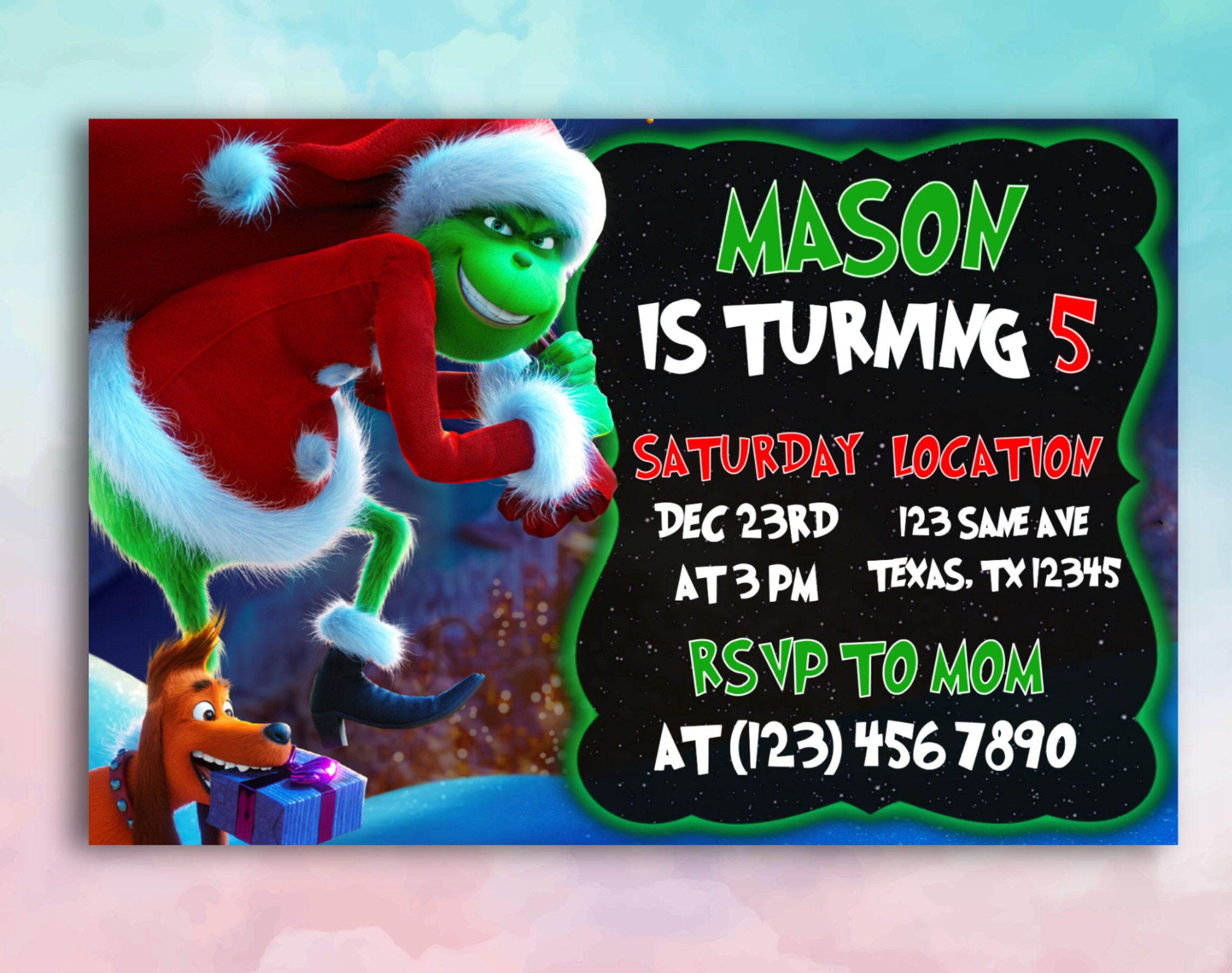 The Grinch Invitation, the Grinch Birthday, the Grinch Printable, the ...