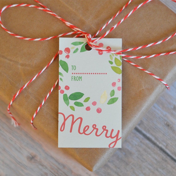 Merry Printable Christmas Gift Tags | Gift Tags for the Holidays | DIY Christmas Party Favor Tags | Print at Home | Elegant Gift Tags