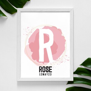 Water Colour Painted Style Personalised Letter NAME Printable Wall Art Nursery Room Decor | Birth Print | Birth Details | Baby Name Print