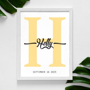 Custom Personalised Letter NAME Printable Wall Art Nursery Room Decor | Birth Print | Birth Details | Baby Initials