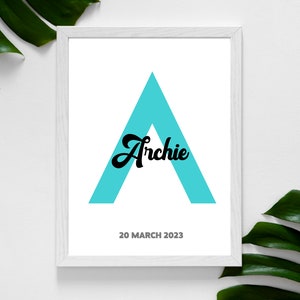 RETRO Personalised Letter NAME Printable Wall Art Nursery Room Decor | Birth Print | Birth Details