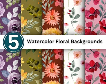 Watercolor Floral Digital Papers Graphic