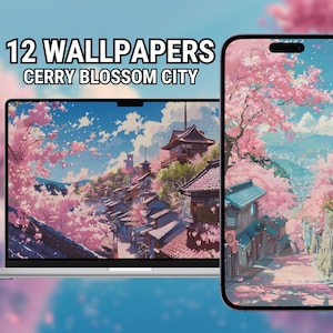 Cherry Blossom Wallpaper pastel wallpaper pink desktop wallpaper screensaver kawaii background phone wallpaper cute Lock Screen ghibli anime
