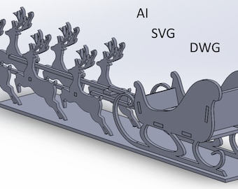 Traîneau avec rennes - Noël - laser 3 mm - SVG