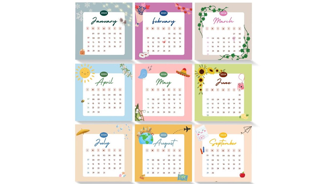 2024 printable calendarfun calendarhome school calendar etsy