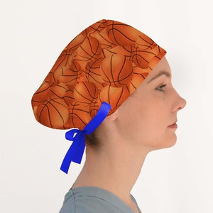 Personalized Basketball Scrub Cap, Hoops Scrub Hat, Adjustable Ribbon Euro Style Surgical Hat for Women, Gift for Dentist, Nurse