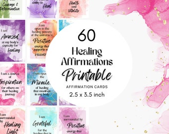 60 Healing affirmation cards, Daily affirmation cards, Printable health affirmations, Positive self-affirmation deck, Vision board printable