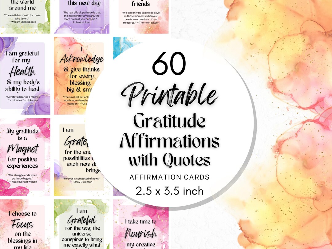 60 Printable Gratitude Affirmation Cards: Daily Quotes for Mindfulness ...