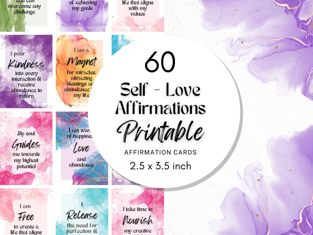 Self Love Affirmation Cards Colorful Daily Affirmation Card Printable ...